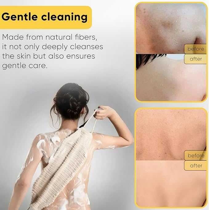 Natural Sisal & Ramie Exfoliating Body Scrubber for Shower with Handle（3 pcs） - Deep Cleanse Back Scrubber, Scrub Spa Tool for Glowing Skin & Whole Body Care (3pcs)