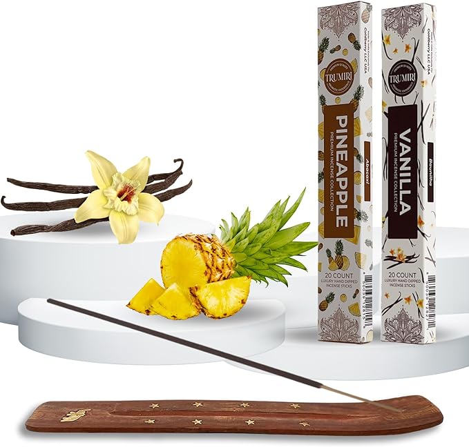 Trumiri Incense Sticks - Combo Pack of 40 Insence-Sticks - 20 Vanilla + 20 Pineapple - Insenses - Insents - Incents - Inscense - Incence - Incienso - All Natural Incense Sticks