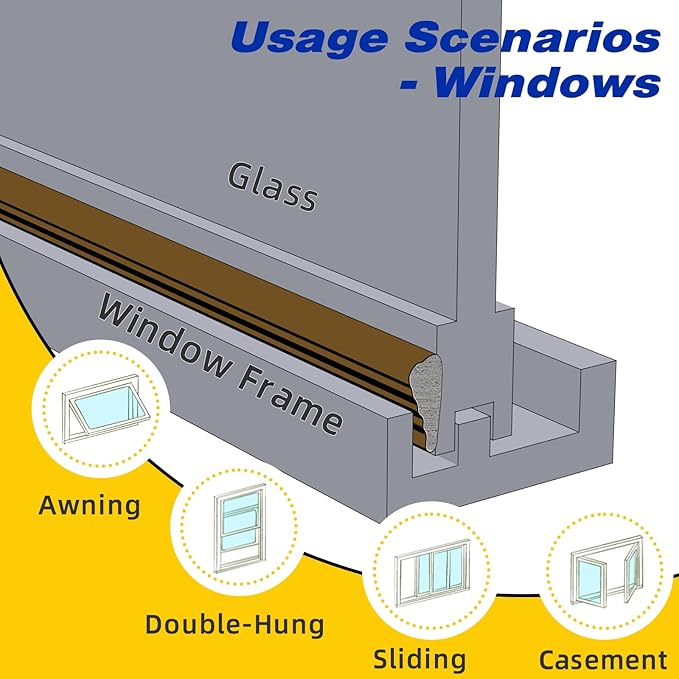 Weather Stripping Door Seal Strip for Door Frame, Window Insulation for Winter, Doors Soundproofing Gap Filler, Window Sealer Exterior Doors Weather Stripping, Foam Windows Draft Stopper (Brown, 196'')
