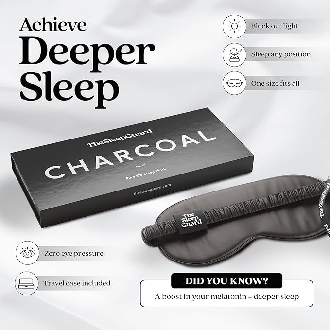 TheSleepGuard Pure Silk Sleep Mask [100% 6A Mulberry Silk, 22 Momme] Light Blocking Travel Essentials. Eye Masks for Sleeping. Black Oeko-Tex Blindfold. Eye Covers for Men & Women