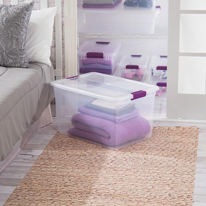 Sterilite 6-Pack Plastic Storage Bin with Latch Lid, ClearView Stackable Containers, 66 Qt