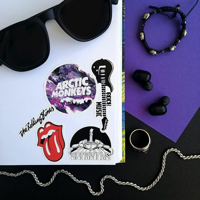 BulbaCraft Classic Rock Stickers, 36pcs Rock and Roll Stickers, R&R Band Decals, Classic R&R Gifts, Waterproof Decals, Guitar Emblems, Music Emblems, 50-70s Rockabilly, Gifts for Women & Men