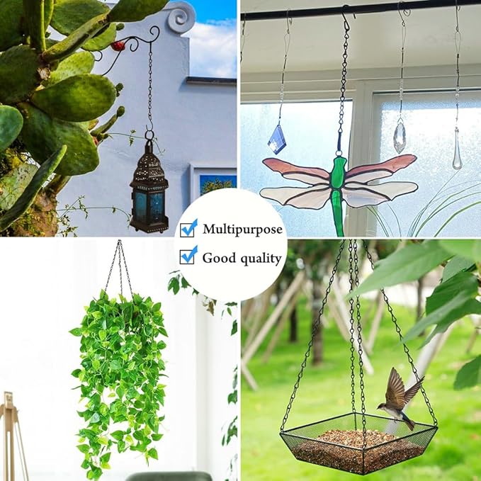 YINGFENG 236 Inch Black Metal Hanging Chains and Hanging Basket Hooks Set for Bird Feeders, Birdbaths, Planters, Grow Lights, Lanterns, Wind Chimes and Ornaments, Eye Screws, Chain Hooks DIY