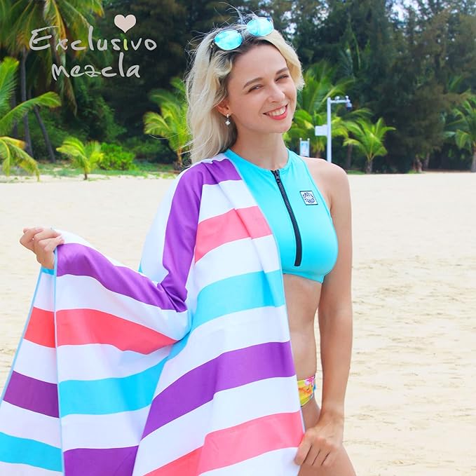Exclusivo Mezcla Microfiber Quick Dry Beach Towel, Large Lightweight Sandfree Pool Towel for Swimming Camping Travel with Bag (Purple, 30x60 Inches)