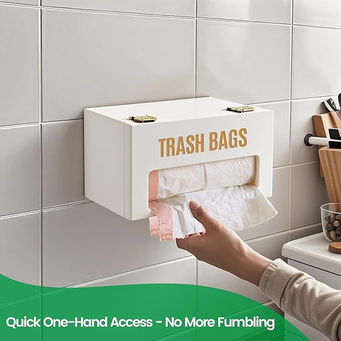 Libreshine Extra Large White Bamboo Trash Bag Holder Dispenser, Fits Costco & Sam's Club Jumbo Rolls, Under-Sink, Cabinet & Wall Mount Organizer, Garbage Bag Storage for Kitchen, Pantry, Garage