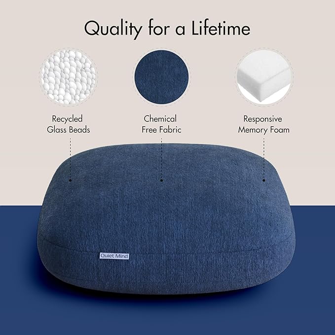 Quiet Mind Weighted Pillow for Adults 12 Lbs - Get Better Sleep - Sustainably Made and Chemical Free - Machine Washable (Large, Blueberry)