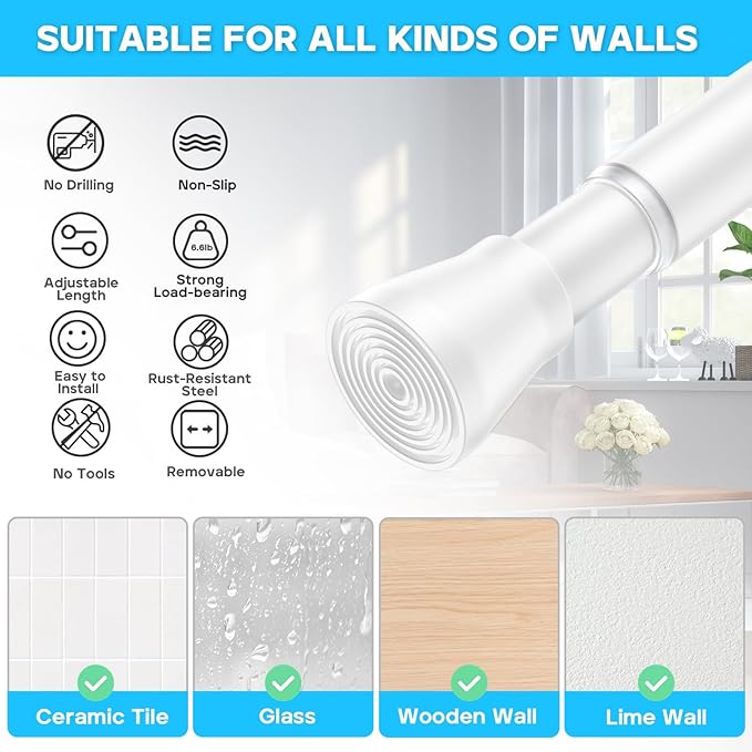 AIZESI 2pcs Spring Tension Curtain Rod 28 to 48 Inch,White Tension Rod Adjustable Curtain Rod Non Slip Curtain Tension Rod No Drill Spring Curtain Rod for Window?Bathroom?Doorway