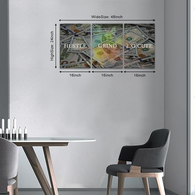 KAWAHONE Motivational Canvas Wall Art Hustle Grind Execute Wall Art Inspirational Posters Entrepreneur Quotes Prints Wall Decor Inspiring Success Decor For Office Bedroom Living Room
