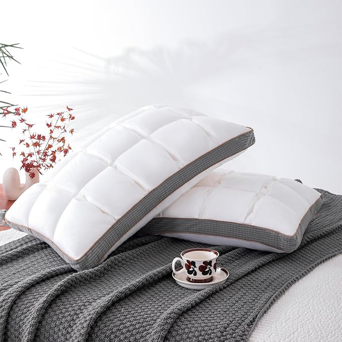 YOUR MOON Soft Pillow Standard for Sleeping, Super Soft Support Down Alternative Pillow 2 Pack, 100% Cotton Shell Luxury Comfy Fluffy Bed Pillows for Sleep(White)