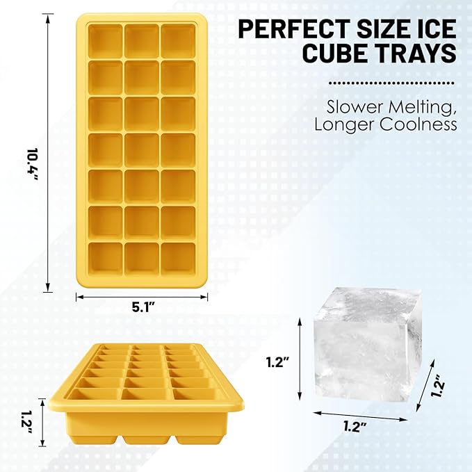 Silicone Ice Cube Trays 3 Packs, Easy Release Ice Cube Molds with Lid, Freezer Stackable Ice Maker for Whiskey, Baby Food, BPA Free (2, Yellow)