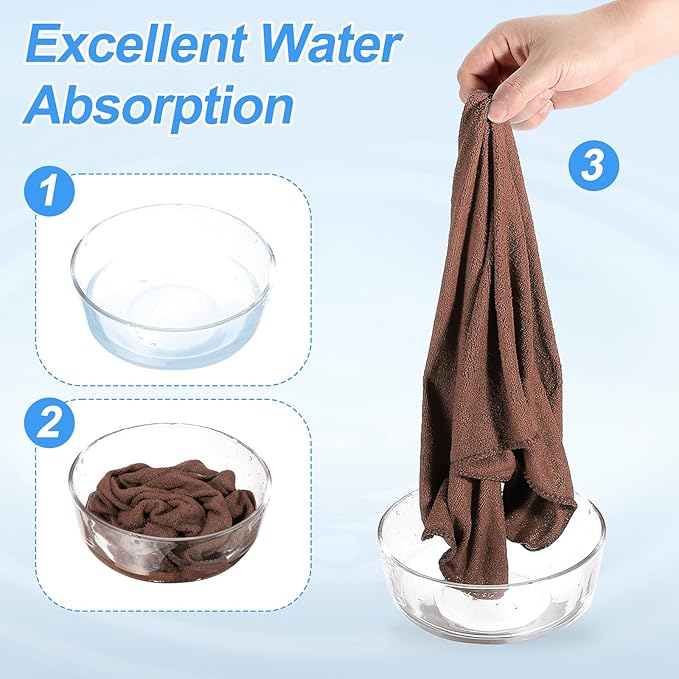 HARFINGTON 6 Pack Microfiber Cleaning Cloth, 16" x 12" Multi-Functional Cleaning Towels Reusable Absorbent Rags with Hook for Car Wash Kitchen Household Window Clean, Brown