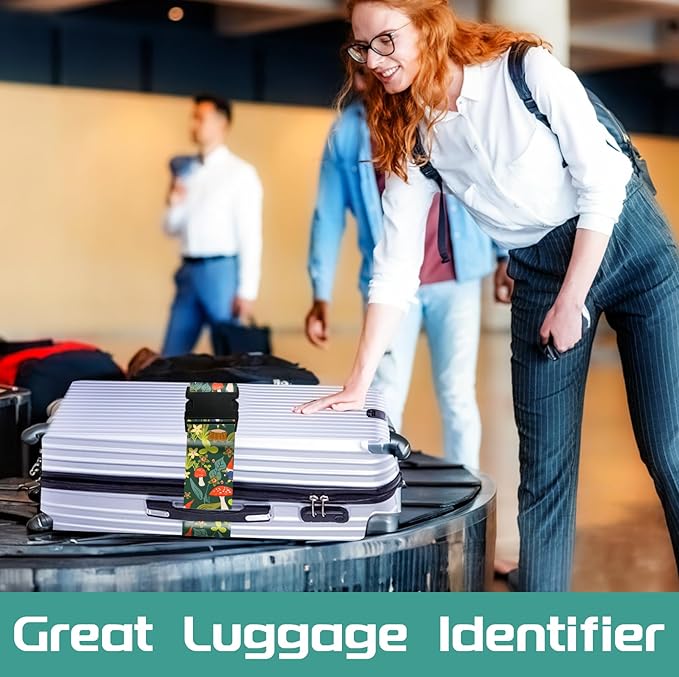 Slohif Luggage Straps for Suitcases Travel Belt Accessories Luggage Connector Identifiers 2 Pack Over Handle with Buckle Unique Nylon Adjustable Strap for Sleeping Bag Car Seat Mushrooms