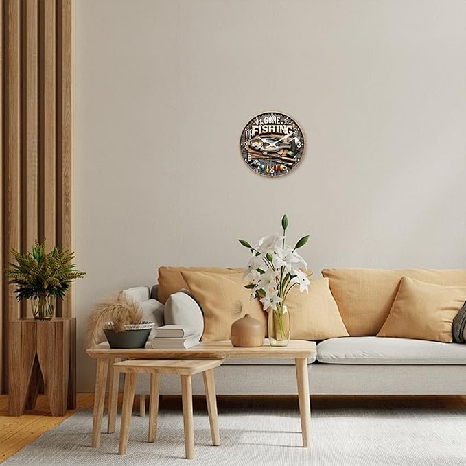 Fish Clock for Kitchen Round Small Wall Clocks Battery Operated 12 Inch Non Ticking Wall Clock Silent(No Solid Wood, It is with MDF Material)