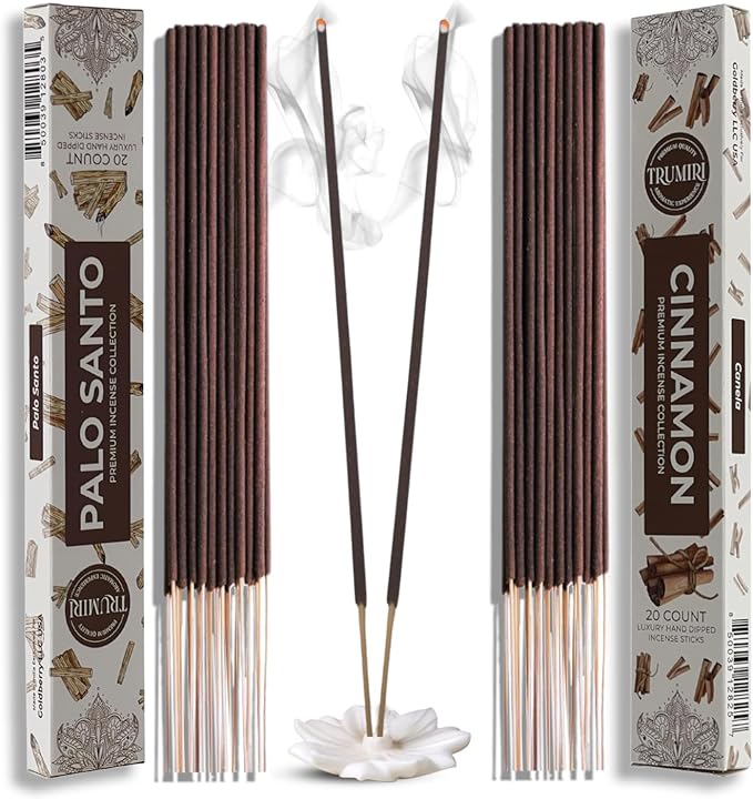 Trumiri Incense Sticks - Combo Pack of 40 Insence-Sticks - 20 Palo Santo + 20 Cinnamon - Insenses - Insents - Incents - Inscense - Incence - Incienso - All Natural Incense Sticks