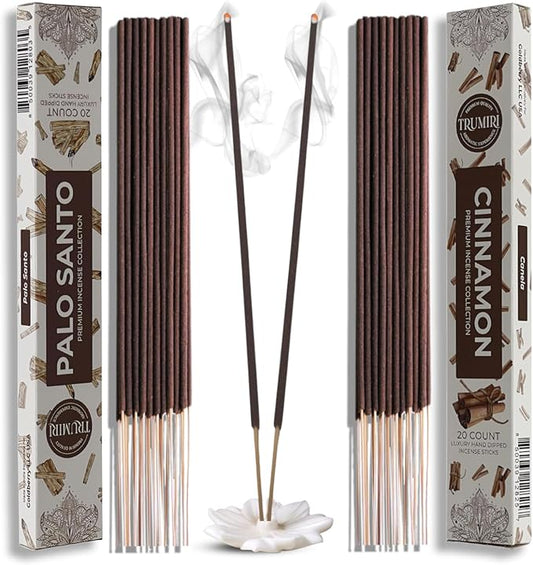 Trumiri Incense Sticks - Combo Pack of 40 Insence-Sticks - 20 Palo Santo + 20 Cinnamon - Insenses - Insents - Incents - Inscense - Incence - Incienso - All Natural Incense Sticks