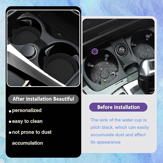 4PCS Car Cup Holder Coaster, Silicone Non-Slip Vehicle Insert Water Bottle Mat, Universal Insulation Drink Cup Pad Decor for SUV/Sedan/Truck, Automotive Interior Accessories (Black)
