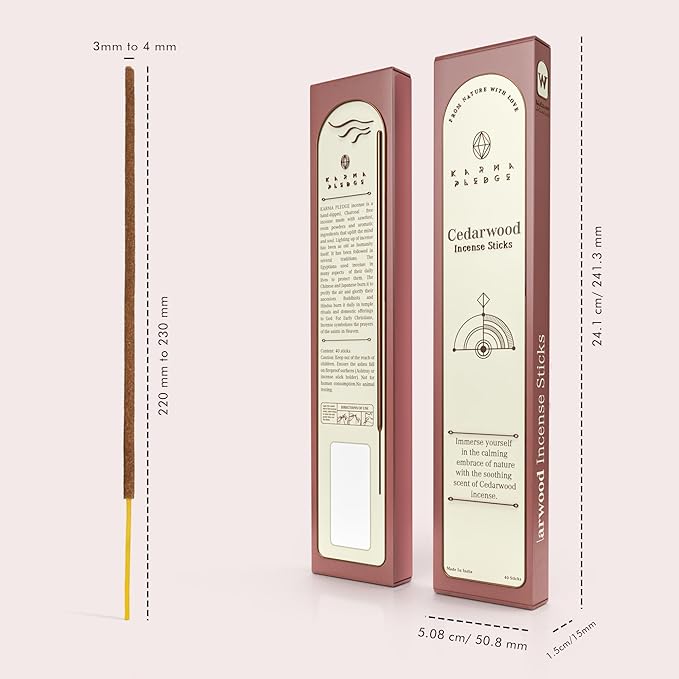 Cedarwood Incense Sticks, Organic Hand Dipped Incense, Natural Herbs & Aromatic Ingredients, Contain 40 Sticks Inside, Burn Time 45-60 Min, Spiritual Gifts, Incense by Karma Pledge