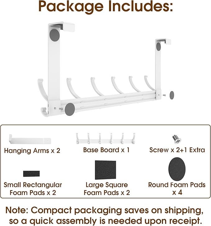 KitchLife Over The Door Hooks Hanger with 7 inches Extended Arms, Fits 1-3/4" Doors, F18U, Bathroom Towel Rack Organization, Thickened 6-Double Hook, Glossy White