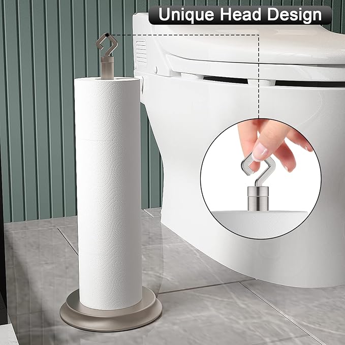 Toilet Paper Holder for Bathroom, Metal Free Standing Toilet Paper Storage with Rustproof, Tissue Paper Roll Stand for Bathroom Accessories (Brushed Nickel)