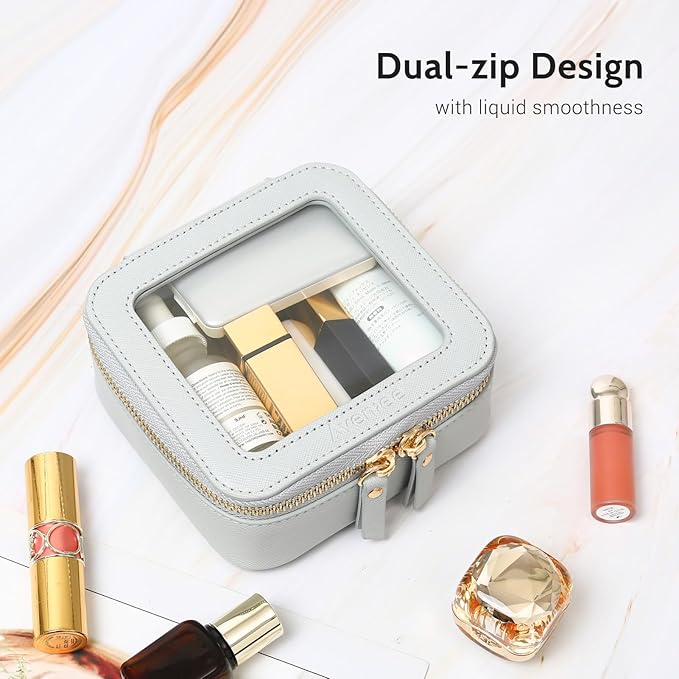 Aveniee Mini Clear Makeup Bag, Small Cosmetic Bags Travel Toiletry Pouch Organizer, TSA Approved Make up Case with Zipper, Car Bag for Essentials, Blue