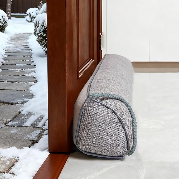 30 Inch Under Door Draft Stopper, Blocks Hot Cold Air Wind from Door and Window Bottom, Weather Seal, Reduces Noise and Light, Triangular, Gray