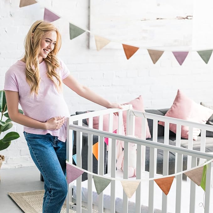 Oudain 2 Pcs Pennant Banner Flags Nursery Garland Triangle Bunting Flags Playroom Wall Decor Banner for Nursery Baby Shower Birthday Boho Wedding Party Event, Each 7.75 ft(Rich Color)