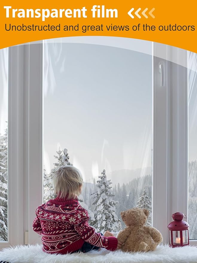 Apipi Thicken Window Insulation for Winter - Fits 10 Windows of 3' x 5' Durable Sealing Plastic Film Cover, Clear Shrink Window Insulation Kit with Double-Side Tape for Winterizing, 63 × 433 in