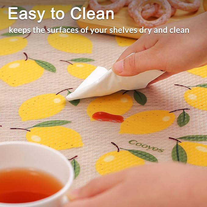 Cooyes Shelf Liner, Non-Adhesive Cabinet Liners for Kitchen Drawers, Shelves, Refrigerator, Pantry Storage, Bathroom Closet, Fridge, Durable Waterproof EVA Mats (23.6" W x 360" L, Yellow Lemon)