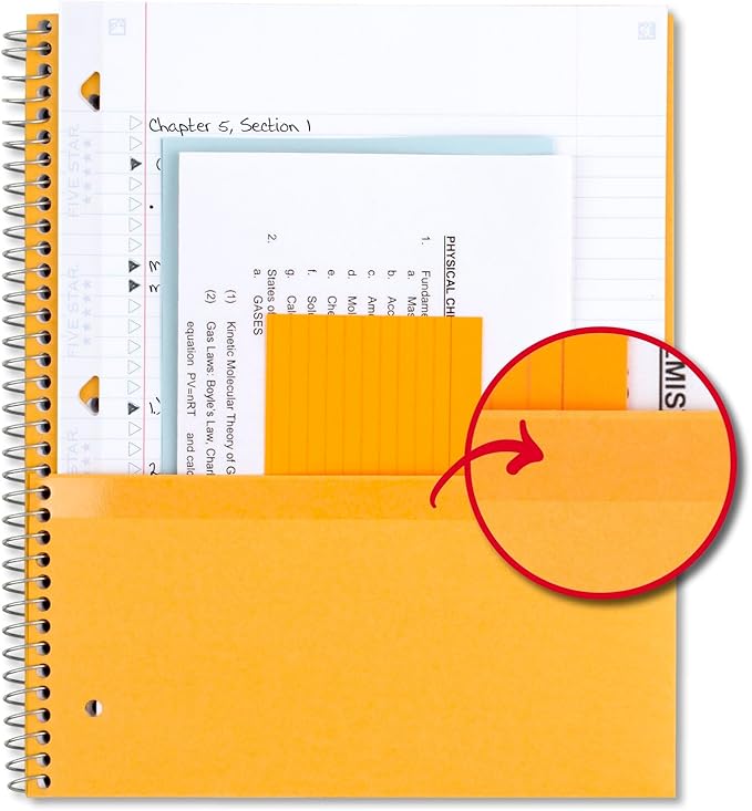 Five Star Spiral Notebook + Study App, 5 Subject, College Ruled Paper, 8-1/2" x 11", Fights Ink Bleed, Water Resistant Cover, Pacific Blue (73635), 200 Sheets (Pack of 2)