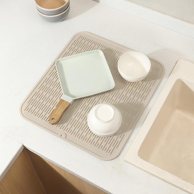 MicoYang Silicone Dish Drying Mat for Multiple Usage,Easy clean,Eco-friendly,Heat-resistant Silicone Mat for Kitchen Counter or Sink,Refrigerator or Drawer Liner Tapioca 2XL 24 inches x 18 inches