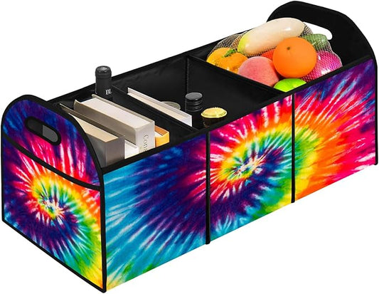FREZORA TieDye Car Trunk Organizer Storage Box Collapsible Non-Slip Automotive Organizer Vehicle Organization