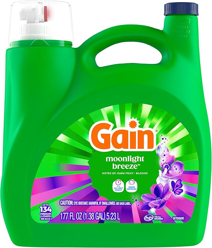 Gain Liquid Laundry Detergent with Odor Defense, Moonlight Breeze Scent, Laundry Soap For HE Washing Machines, 177 fl oz, 134 Loads (Packaging May Vary)