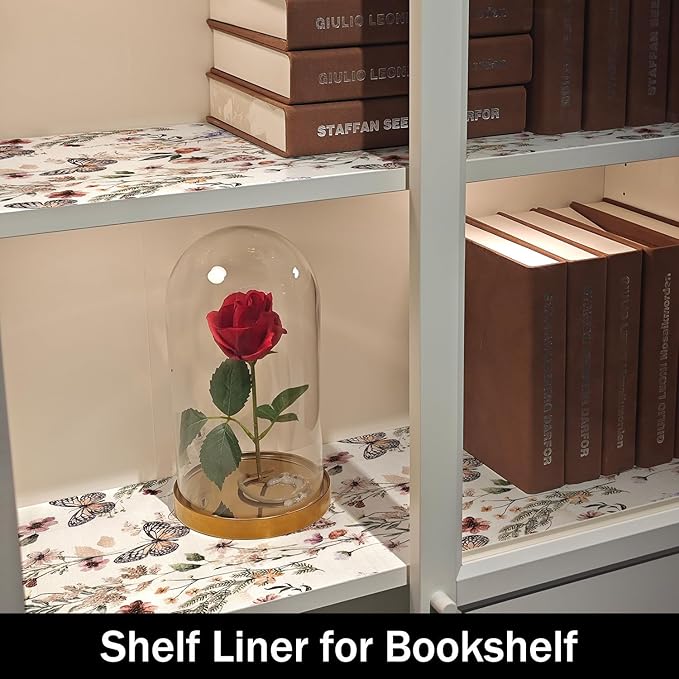 Floral Shelf Liners 16IN x 10FT Non Adhesive and Strong Non-Slip Shelf and Drawer Liners for Kitchen Cabinet Wire Fridge, Waterproof Shelf Drawer Liner,Easy to Clean