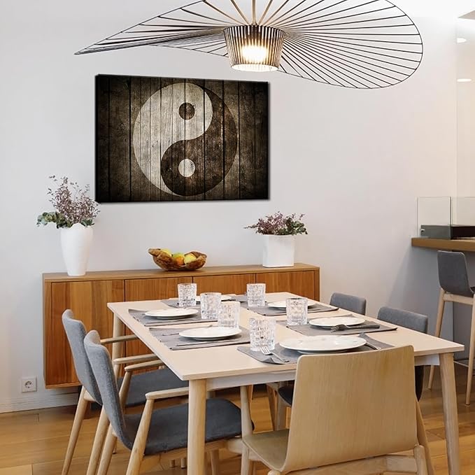 iHAPPYWALL Vintage Yin Yang Symbol Canvas Wall Art Black and White Spiritual Peace Tao Gossip Chinese Religion Zen Giclee Canvas Print for Living Room 24"x36"