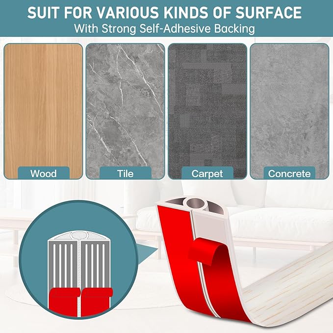 Floor Cord Cover Self Adhesive Cord Hider Floor Extension Cord Covers for Floor Power Cord Protector Cable Management Prevent Cable Trips Cable Cavity 0.32" W x 0.32" H (Beige Wood, 10Ft)