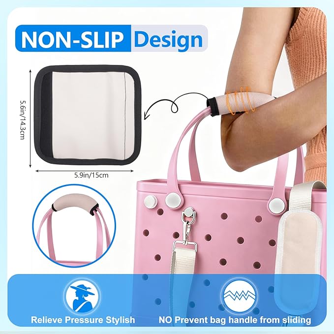 FAMJOALE Comfortable Strap Wrap for Bogg Bag, Adjustable Widened Crossbody Shoulder Long Straps with Rustproof Metal Connectors, Premium Non-Slip Leather Handle Wrap for XL Medium Small, Beige