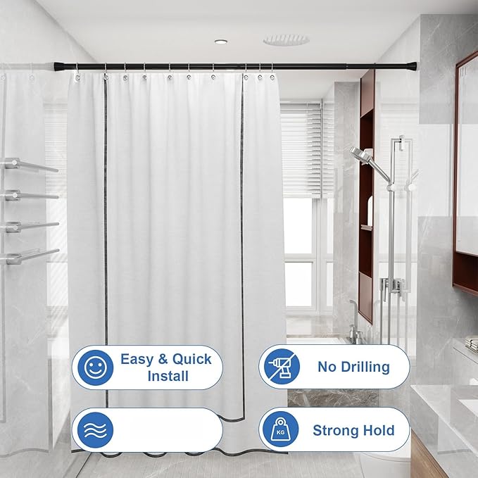 Shower Curtain Rod 2 Pack Adjustable Curtain Rods 30-64 Inch Black Shower Curtain Rods no Drilling Expandable Tension Spring Rod for Bathroom Closet Doorway Door