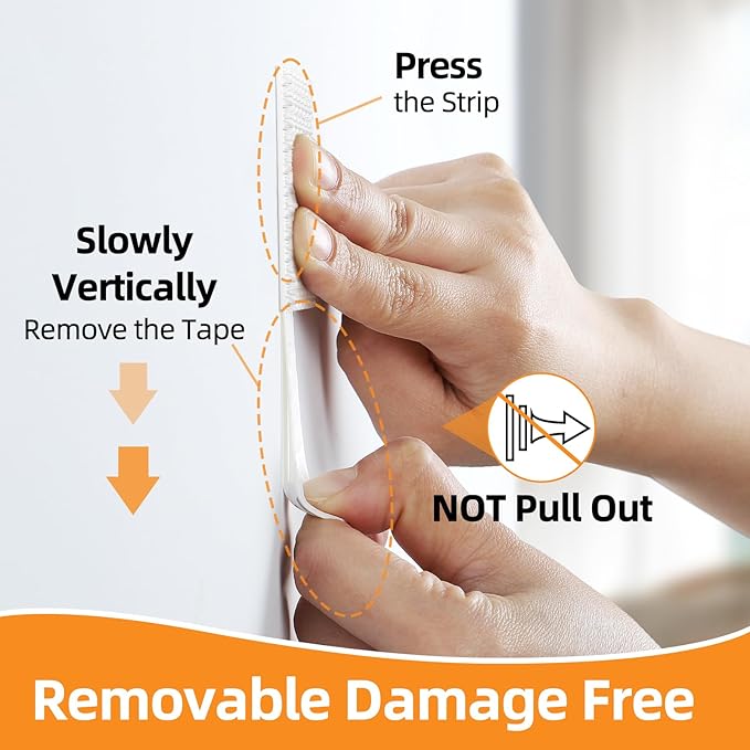 Picture Hanging Strips 80 Strips, Damage Free Removal, Wall Poster Picture Hangers Without Nails, Sticky Hook & Loop Adhesive Strips for Poster/Picture/Home/Office, 40 Pairs/Medium, White