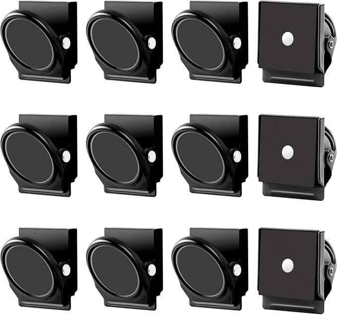 Grtard 12 Pack Magnetic Clip 1.8Inch, Black Refrigerator Clip Magnets, Clip with Magnet, Heavy Duty Refrigerator Magnets, Magnet Clips for Whiteboard, Fridge, Note List, Photo Displays, Locker