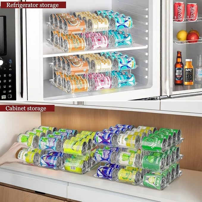 Can Organizer for Pantry, 3 Sets 4 Tiers Can Storage Organizer Pantry, Soda Can Organizer for Fridge 48 Cans Rack Automatic Rolling Stackable Canned Food Organizer, Clear
