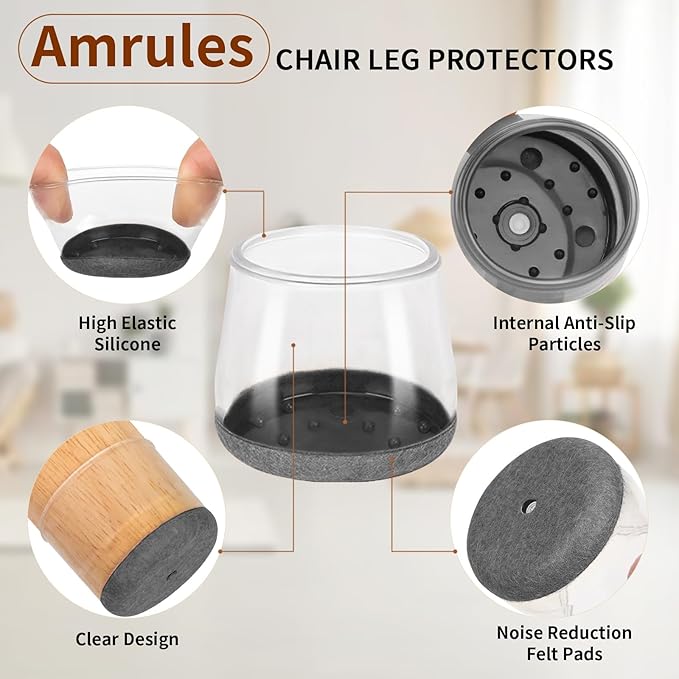 36Pcs Round Chair Leg Floor Protectors, Silicone Chair Feet Caps to Protect Tile Floors, Felt Pads Furniture Leg Caps Covers from Scratches and Noise (Darkgrey Edging, Fit: 1.3" - 2")