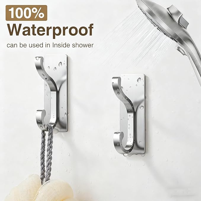 pickpiff Wall Hooks with Adhesive Strip - Easy to Remove, No Residue, Strong Heavy Duty Sticky Towel Hook, 8 Pack Silver