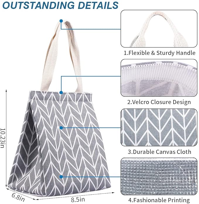 iknoe Insulated Lunch Bag for Women & Adults, 9L Foldable Wide-Open Cooler Bag with Pockets, Leakproof & Portable, for Picnic, Office, Beach (Gray Diamond)