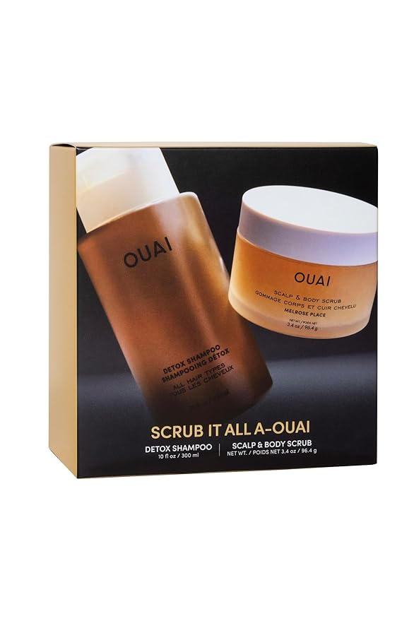 OUAI Scrub It All A-OUAI Holiday Hair Care Kit - Clarifying Shampoo & Exfoliating Body Scrub Duo - Hair Care Set with Detox Shampoo & Travel Size Body Scrub (2 Count)