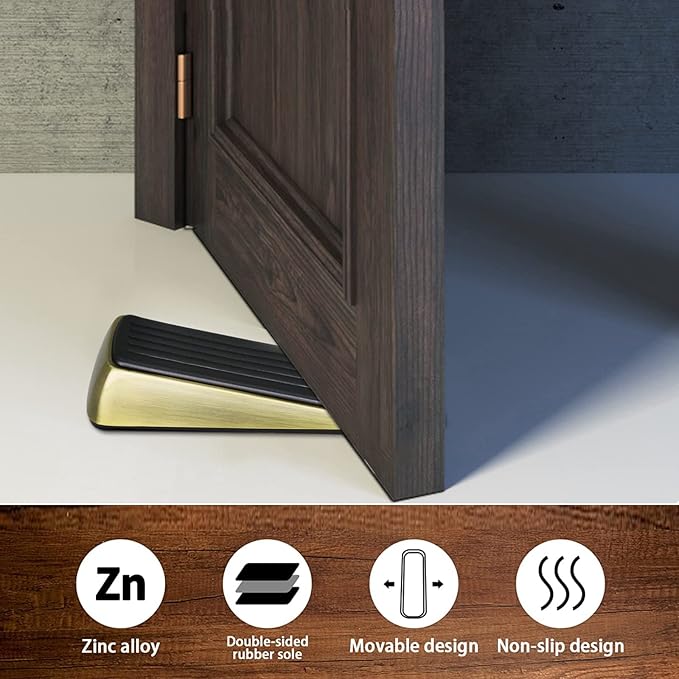 2 Pack Door Stop - Heavy Duty Door Stopper - Wedge Holds Doors Firmly and Doesn't Budge - Made of Rubber and Zinc Alloy, for Home Premium Door Stopper and Office, Works on All Door (Bronze Tone)