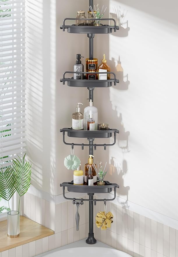 Sturdy Shower Caddy - 4 Tier Adjustable Organizer, Rustproof Stainless Steel, 32-122 Inch