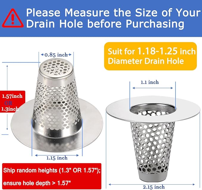 Bathroom Sink Drain Strainers for 1.1"-1.25" Depth Than 1.6" Drain Hole Catcher for Bathroom Sink,Laundry, Utility, RV Sink.Small Conical Bathroom Sink Strainer Basket