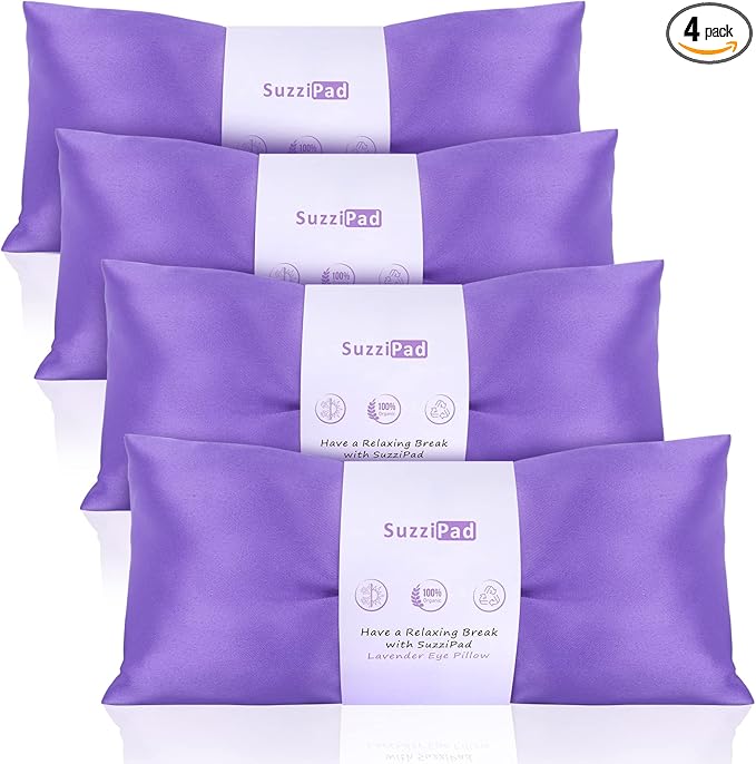 SuzziPad Lavender Eye Pillows for Relaxation with Aromatherapy, Weighted Mask for Sleeping, Hot & Cold Therapy Compress for Dry Eyes, Yoga Meditation Pillow, Purple, 4 Packs