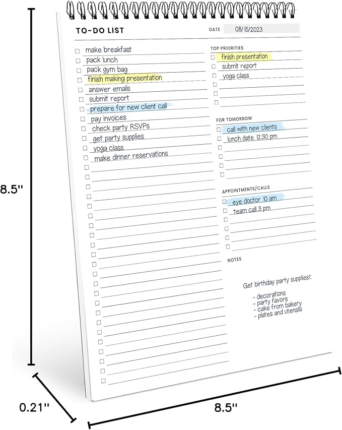 Of a Happy Kind To Do List Spiral Notepad 8.5x11 52 Sheets - Multiple Functional Sections - Daily Planner Notebook - Task Todo Checklist, Agenda Note Pad for Work