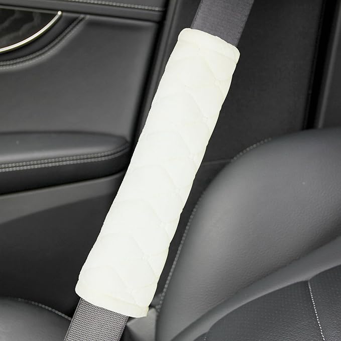 Amooca Soft Auto Seat Belt Cover Seatbelt Shoulder Pad Cushions 2 PCS for a More Comfortable Driving Universal Fit for All Cars and Backpack Off White